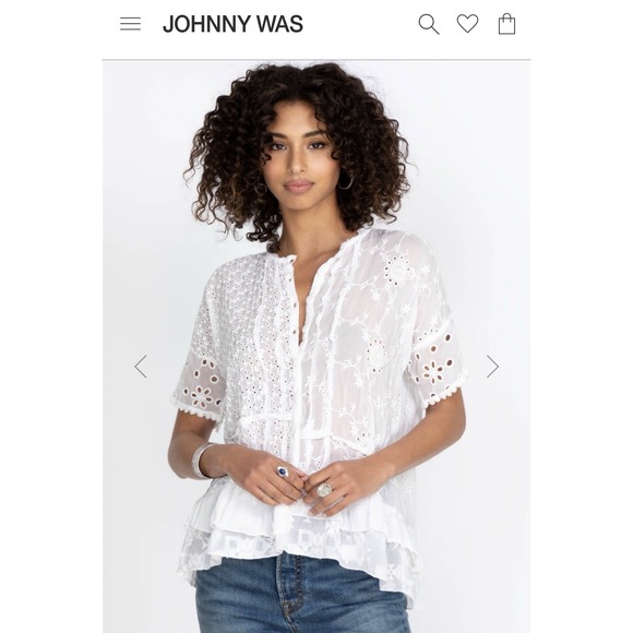 Johnny Was White Hyacinth Blouse Eyelet Lace Large short Sleeve Top Button Boho - Picture 7 of 16